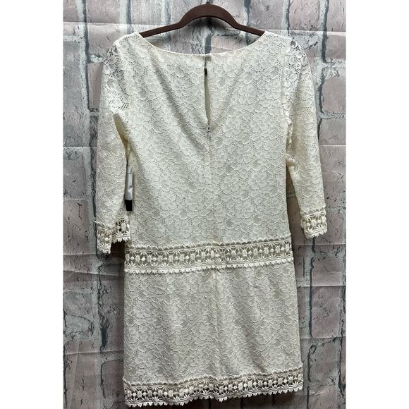 Laundry By Shelli Segal Jewel-Neck Lace 3/4 Sleeve Mini Dress White Size 4P $265 - Picture 4 of 12